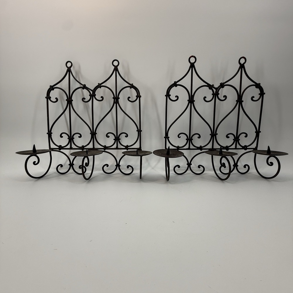 Wall Sconce LOT Black Metal Pillar‎ Candle Holder 4 Medieval Wrought Iron Style